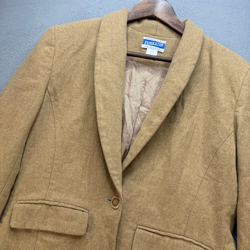 Vintage Pendleton Classic Blazer Jacket Womens 8 Tan Virgin Wool Shawl Collar
